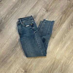 Old Navy High Rise O.G. Straight Dark Blue Ankle Crop Jeans w/ Frayed Hem size 2